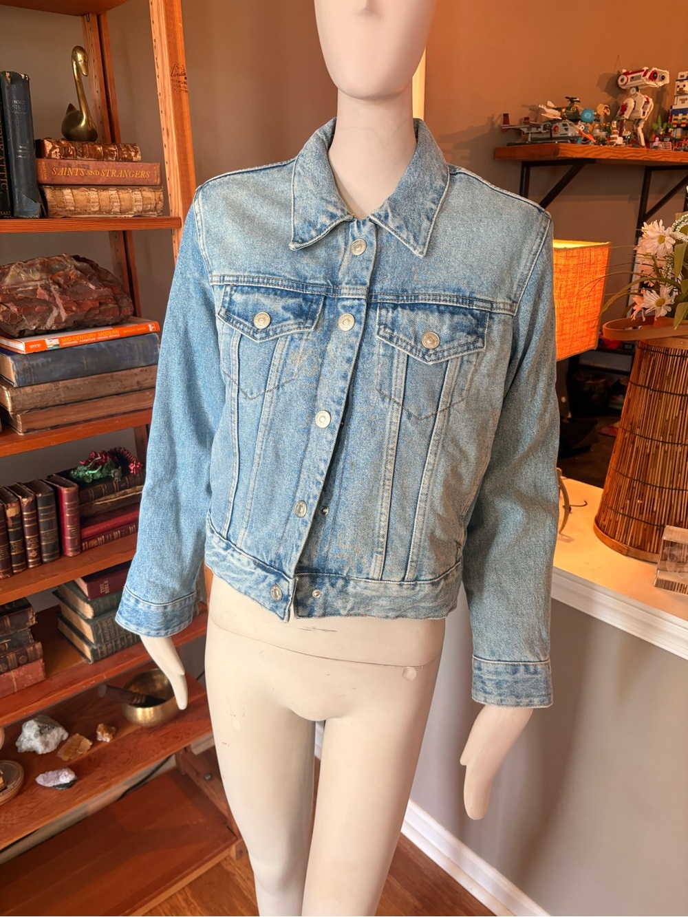 Zara Light Blue Denim Trucker Jacket Sherpa Inside